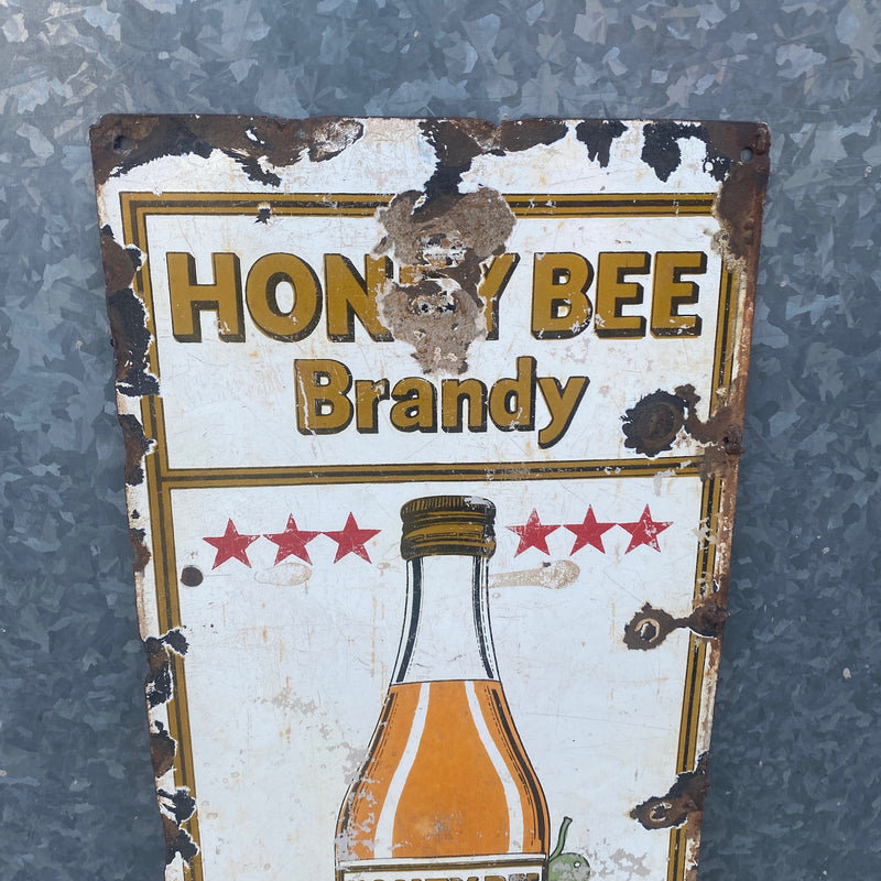 Vintage Metal & Enamel Advertising Sign Wall Art | Honey Bee Brandy (H91.5cm | W30.5cm)