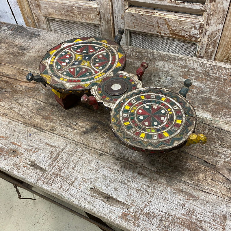 Vintage Indian Painted Carved Bajot Chowki Table