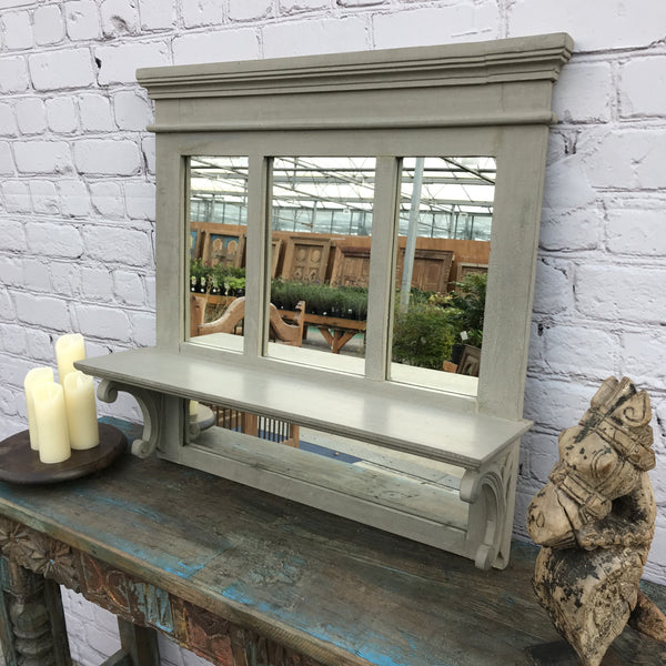 SOLID GREY PAINTED WALL MIRROR WITH SHELF (W76CM | H74CM)