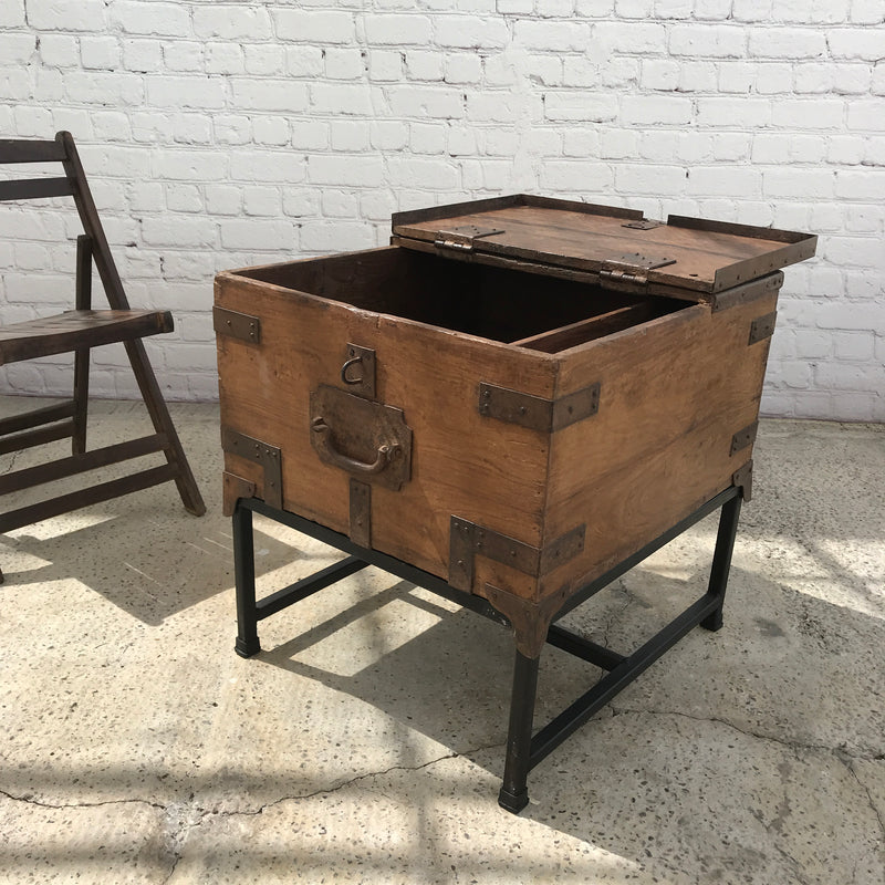 VINTAGE INDIAN MILITARY CHEST ON STAND