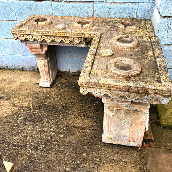 Antique Indian Stone Water Table for 5 Water Pots