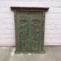 Old Indian carved window shutter | Green patina