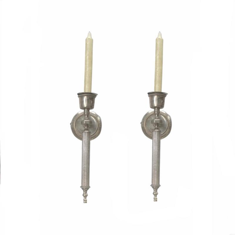 Pair of vintage nickel plated brass candle holder sconces