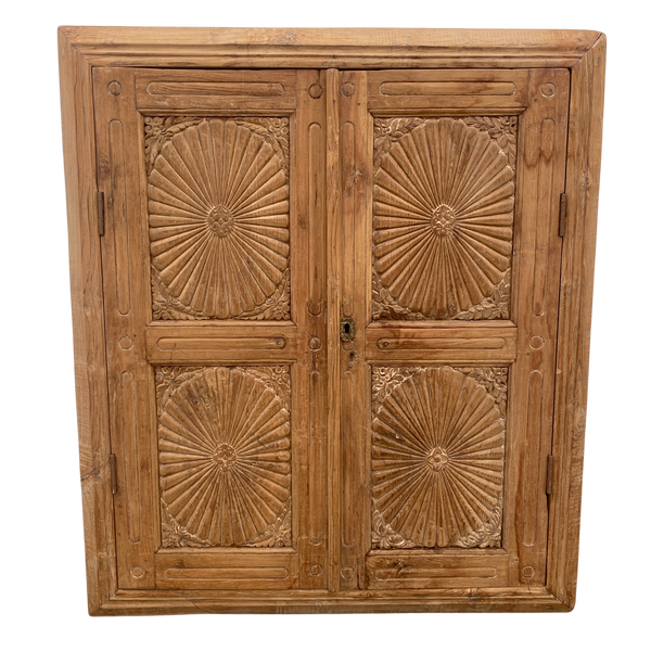 Reclaimed Indian Sunburst Carved Design Cupboard Door