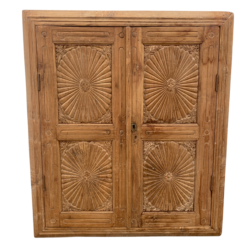 Reclaimed Indian Sunburst Carved Design Cupboard Door