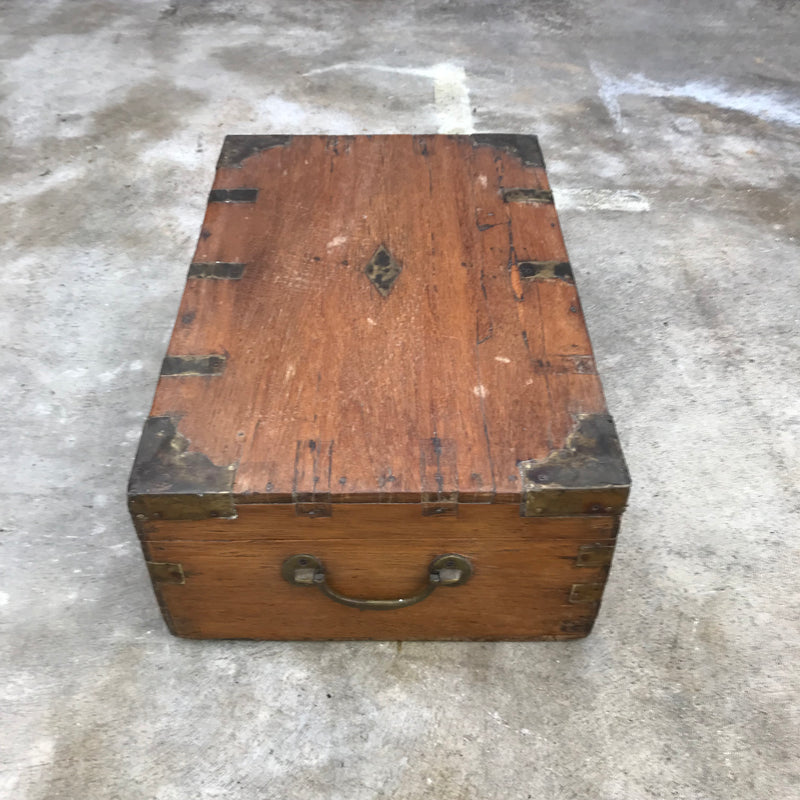 Rustic hand Carved wood jewellery and desk box (W44.5CM | H17CM)