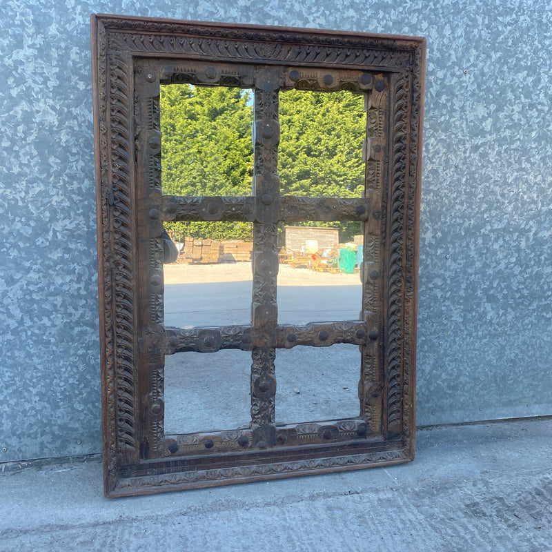 Antique Indian Jali carved window mirror