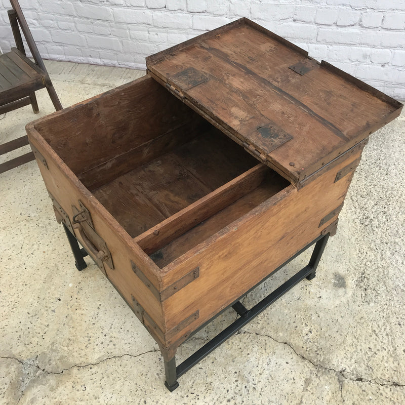 VINTAGE INDIAN MILITARY CHEST ON STAND