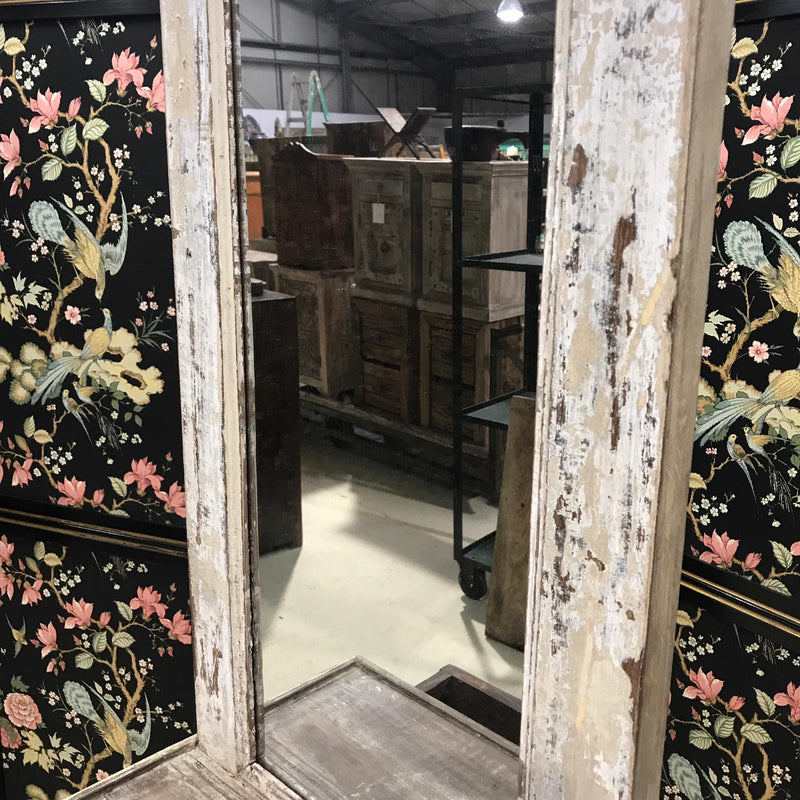 Vintage Indian Door Floor Standing Mirror with Drawer (H192cm | W23cm)