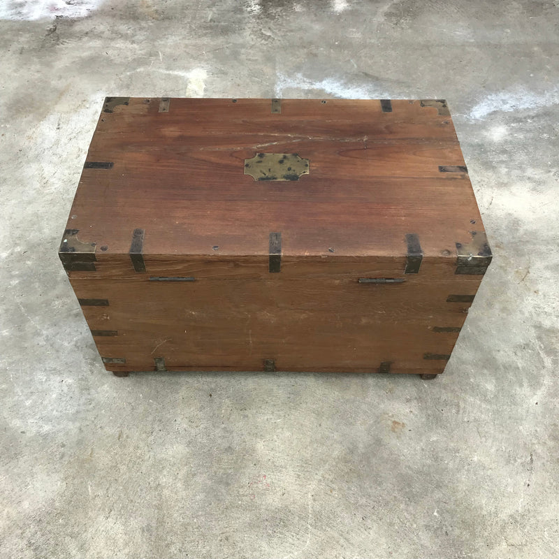 ANTIQUE ANGLO INDIAN WOOD & BRASS DOWRY CHEST/ JEWELLERY BOX (W61CM | H34.5CM)