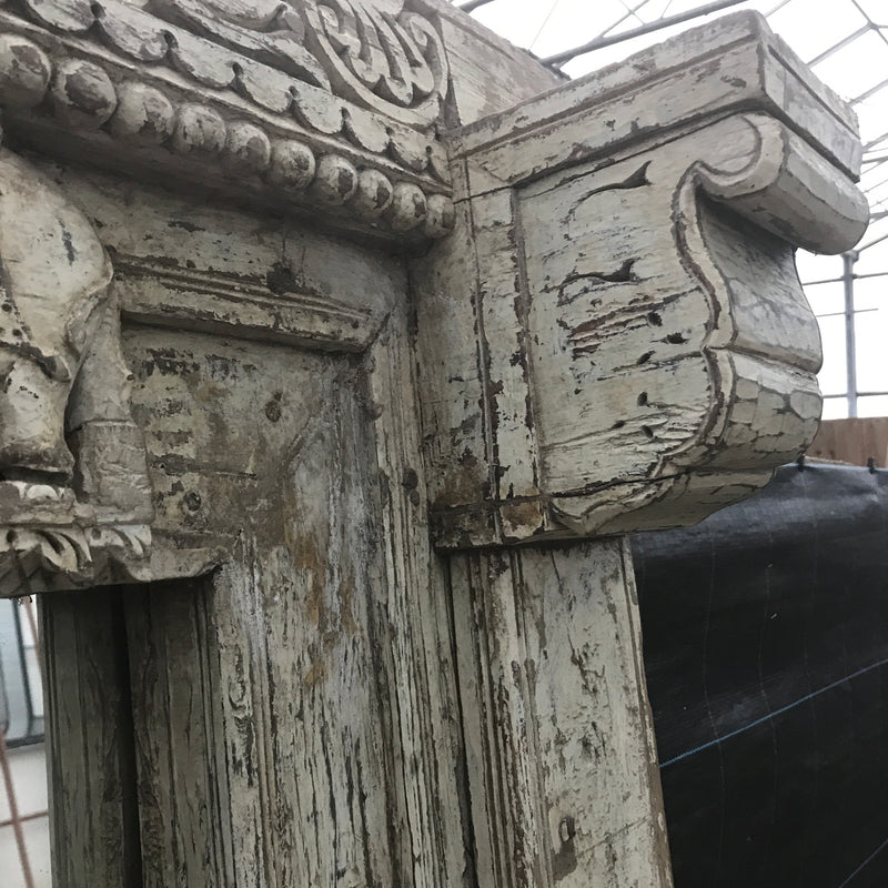 ANTIQUE INDIAN CARVED DOOR FLOOR MIRROR | Carved elephants (H203cm | W144cm | D28cm)