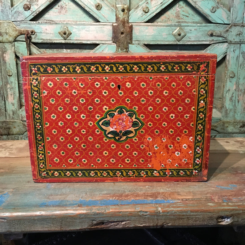 Vintage hand painted Indian box | Red (W39cm | H28cm)