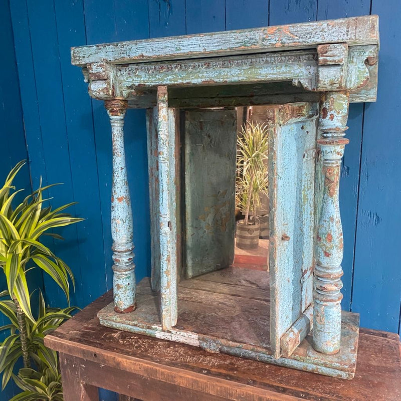 Vintage Indian Hindi home altar shrine • Blue turquoise