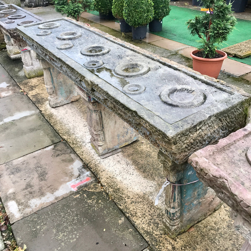Antique Indian Stone Water Table for 9 Water Pots