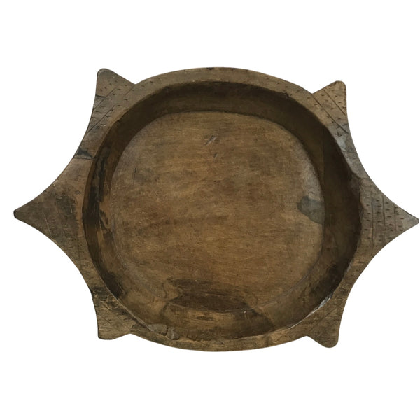 W58cm • Ø40cm | Vintage teak Indian hand carved dough bowl