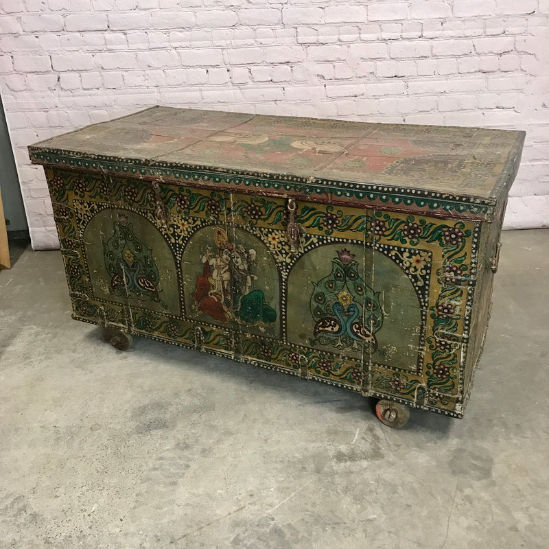 Antique Indian Painted Dowry Chest (W157cm | H82cm)