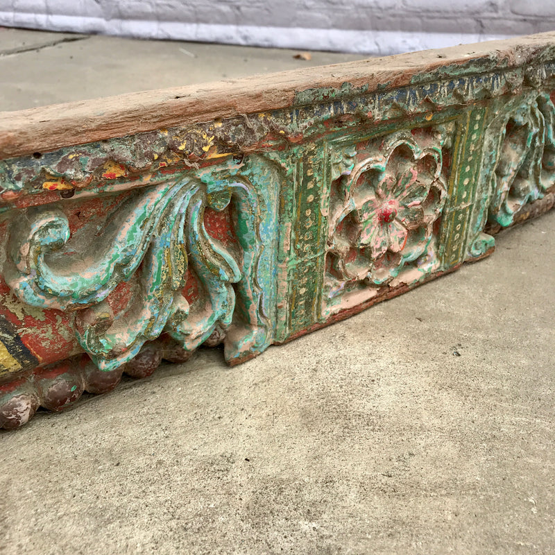 Exceptional Indian carved painted architectural lintel panel