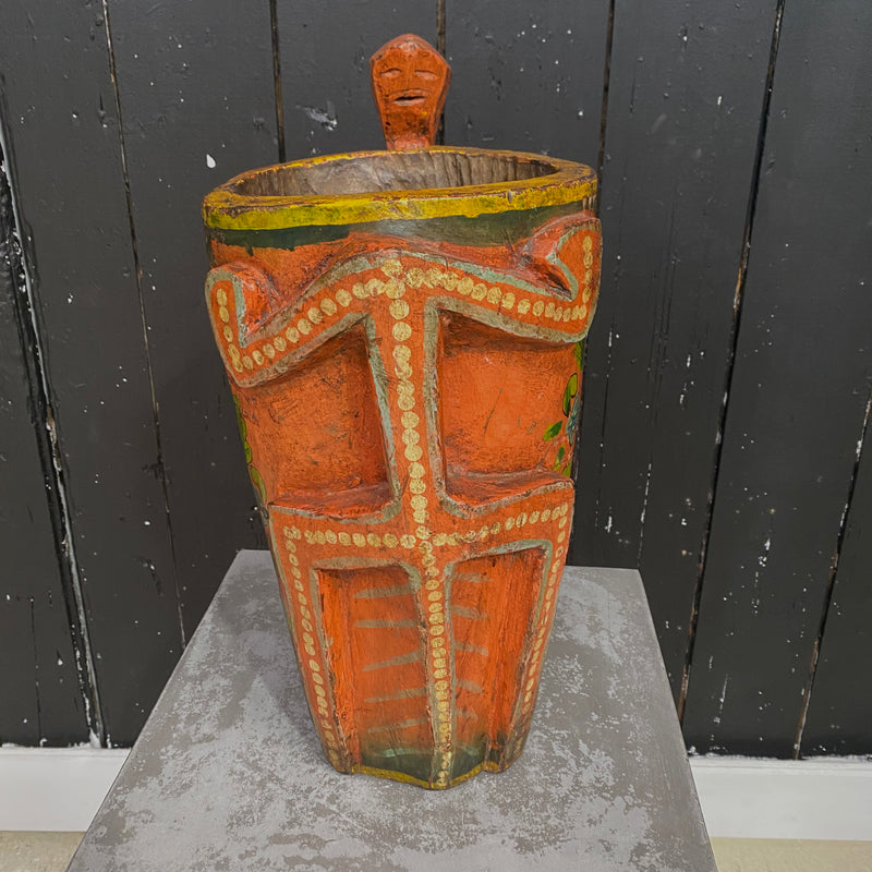Hand painted Himalayan Yak Milk Bucket | H42cm Diam 20cm