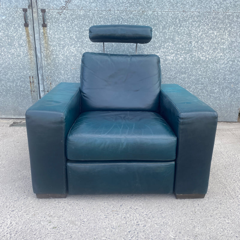 Vintage Green leather recliner armchair