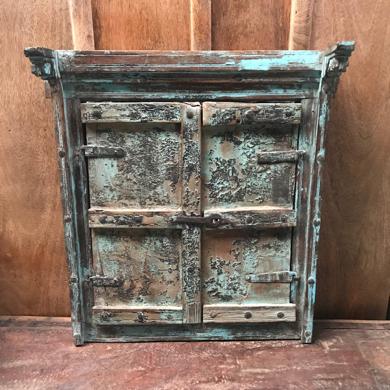 Upcycled Indian Window Mirror Turquoise (H61cm | W54cm)