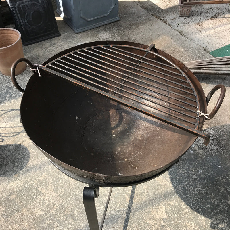 Original Vintage Kadai Fire Bowl with Custom Stand & Grill | ø73cm