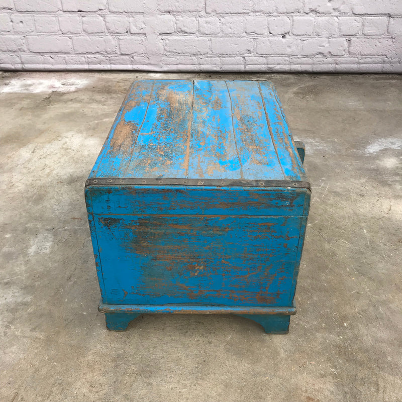 RUSTIC PAINTED BLUE INDIAN CHEST