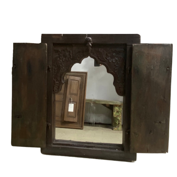 Upcycled rustic INDIAN CARVED SHUTTER WINDOW MIRROR | W60cm H78cm