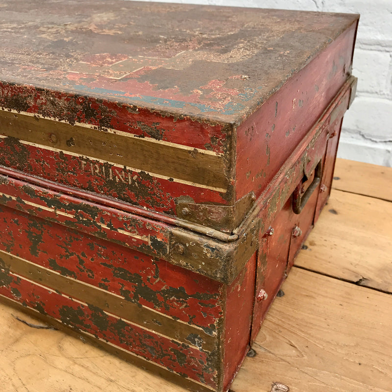Vintage painted metal trunk