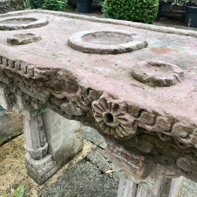 Antique Indian Carved Stone Water Table for 9 Water Pots
