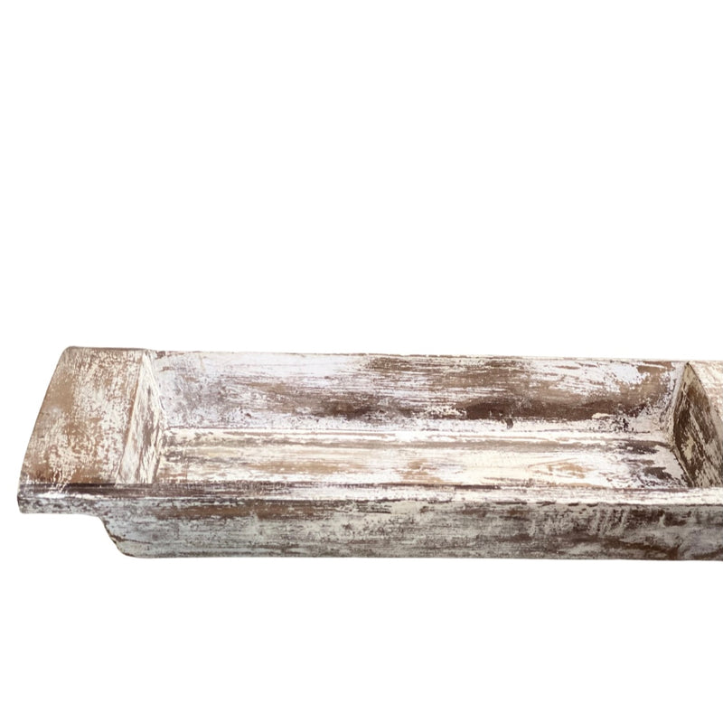 .RUSTIC WHITEWASHED WOODEN TRAY (W61.5CM | D28CM)