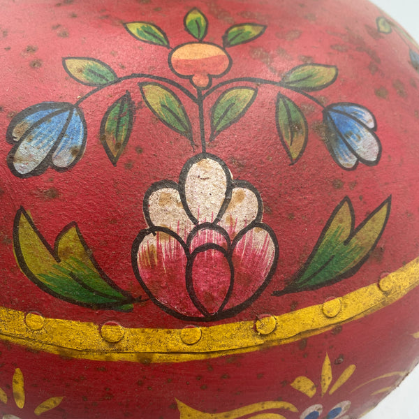 HAND PAINTED VINTAGE INDIAN METAL WATER POT | Red (Diam 40cm | H30cm)