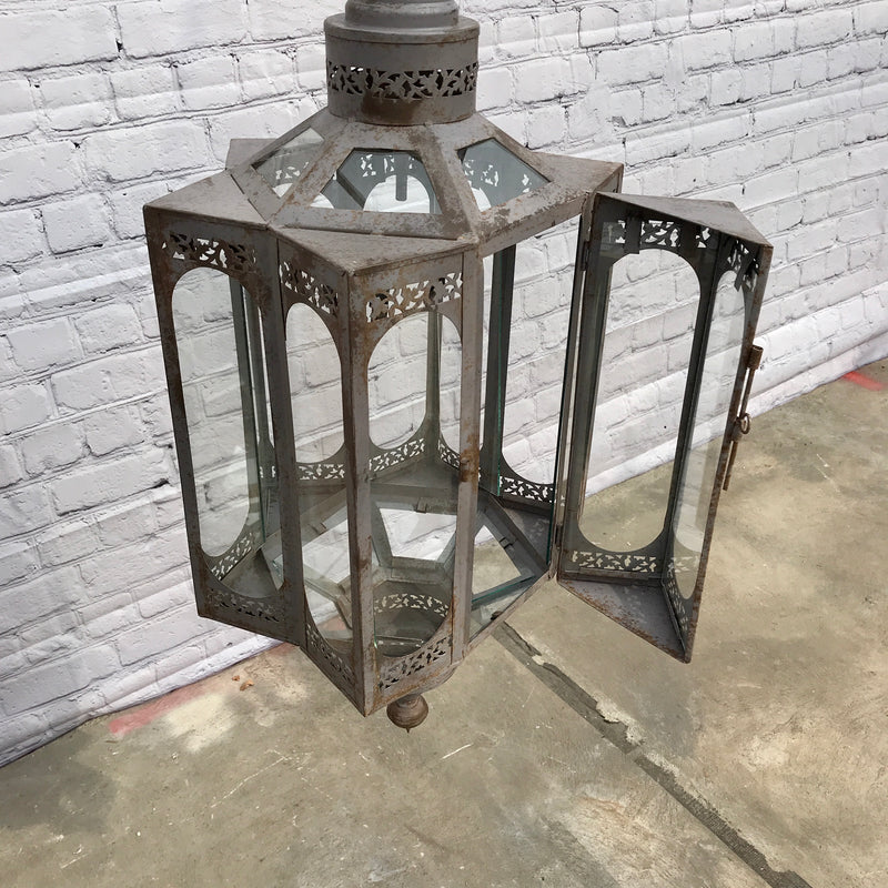 Vintage hanging hurricane lantern | GREY PATINA (H84cm)