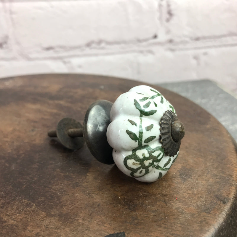 Ceramic Painted Knob | White & Green | ø4.5cm