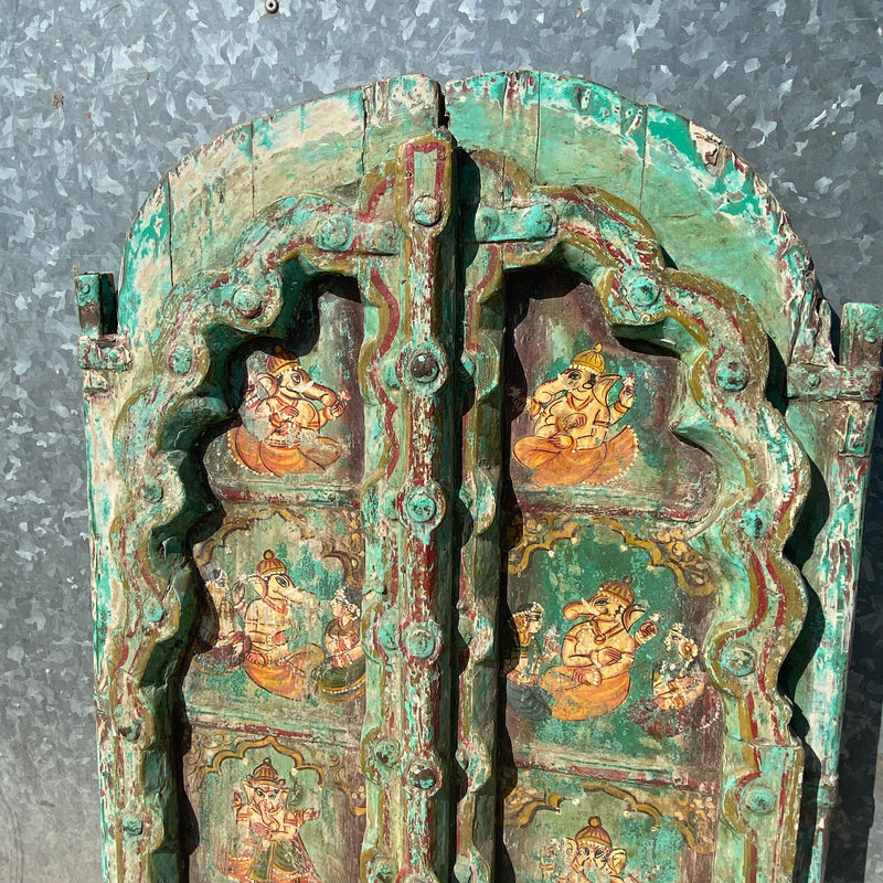 Antique hand painted Indian window shutter | Ganesha (H84cm | W57cm)