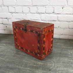 Vintage colourful hand painted red wood box with floral motif | 41104