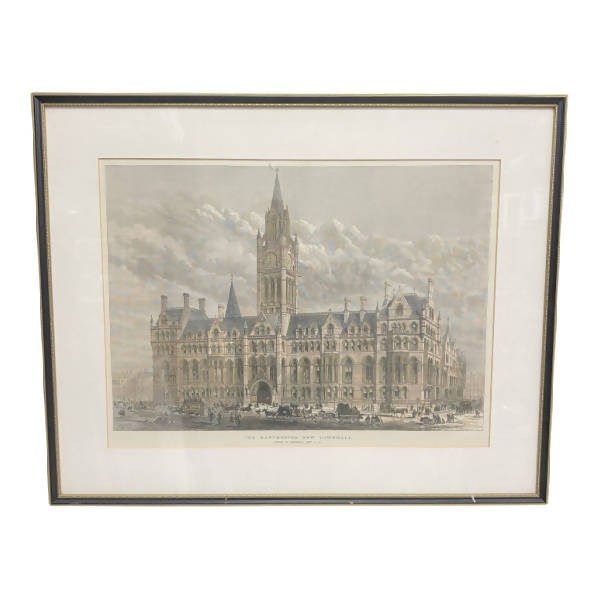 The Manchester Town Hall - Hand Coloured Engraving